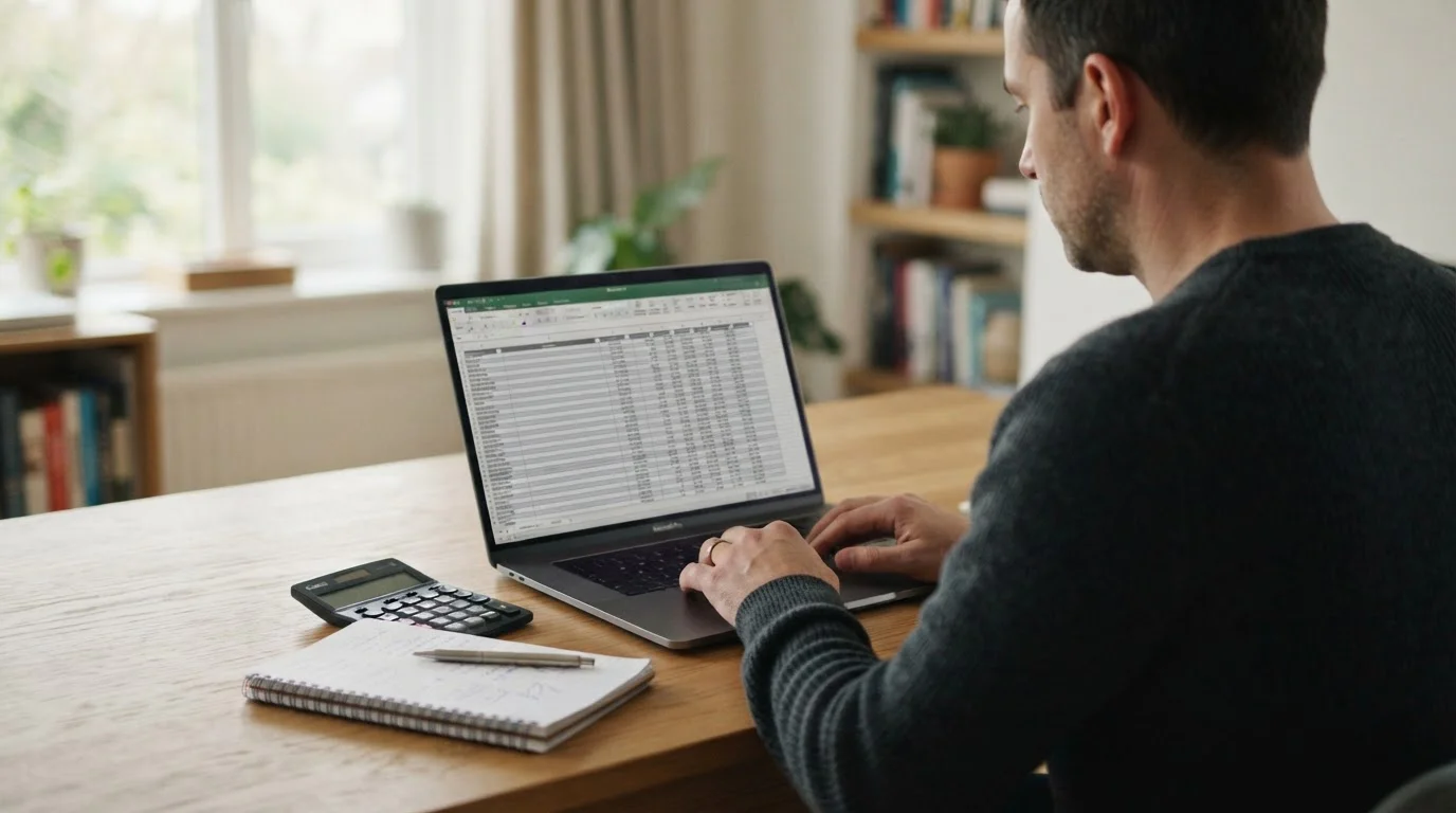 Persona revisando en un portátil una tabla con el valor real de bonos de apuestas