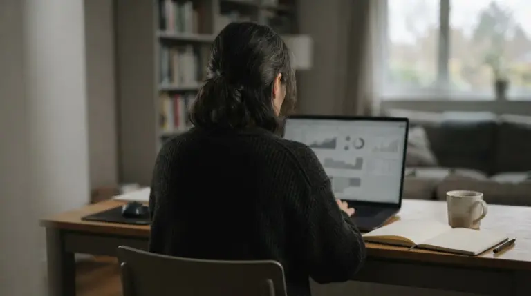Persona de espaldas analizando gráficos en un portátil antes de seguir un pronóstico