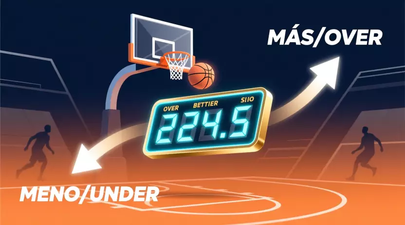 Apuestas a totales en NBA explicando over y under con línea de puntos