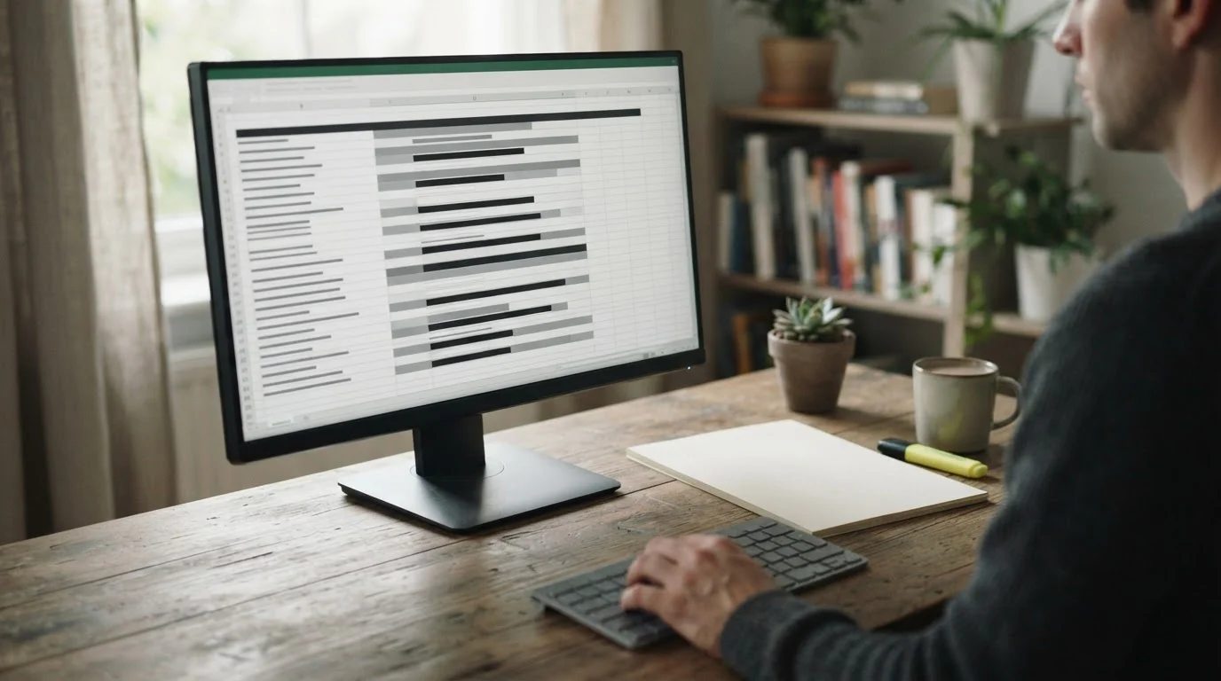 Monitor con una tabla comparativa sin marcas sobre un escritorio