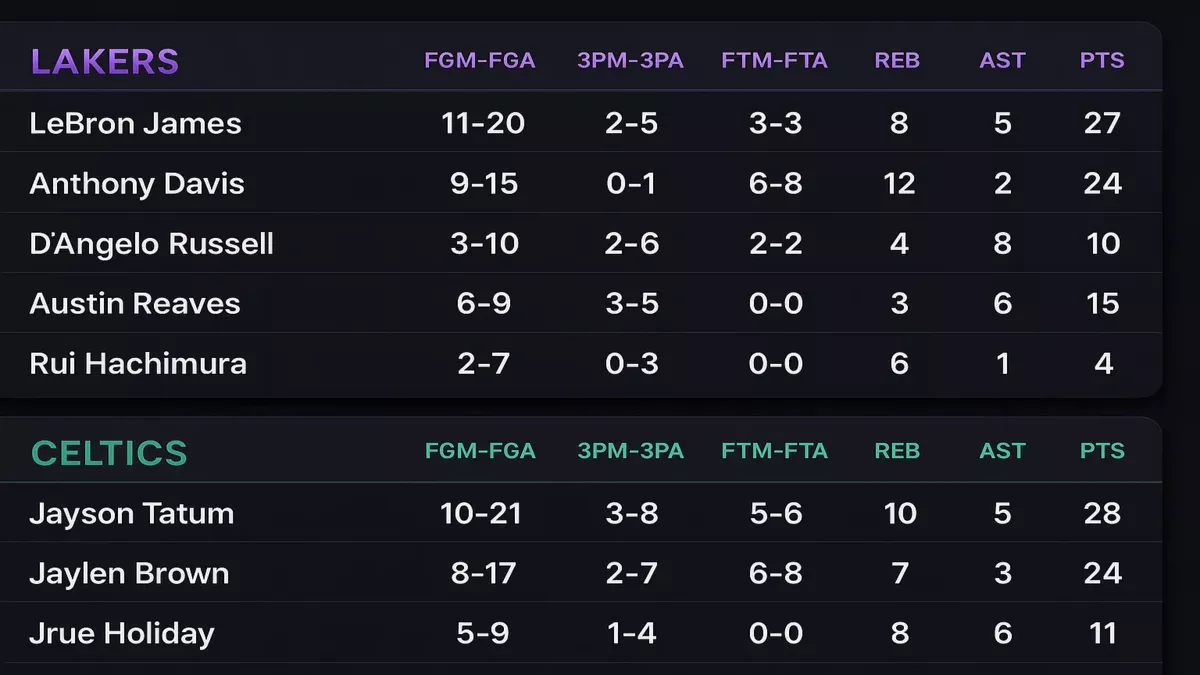 Ejemplo de box score NBA con estadísticas completas de partido