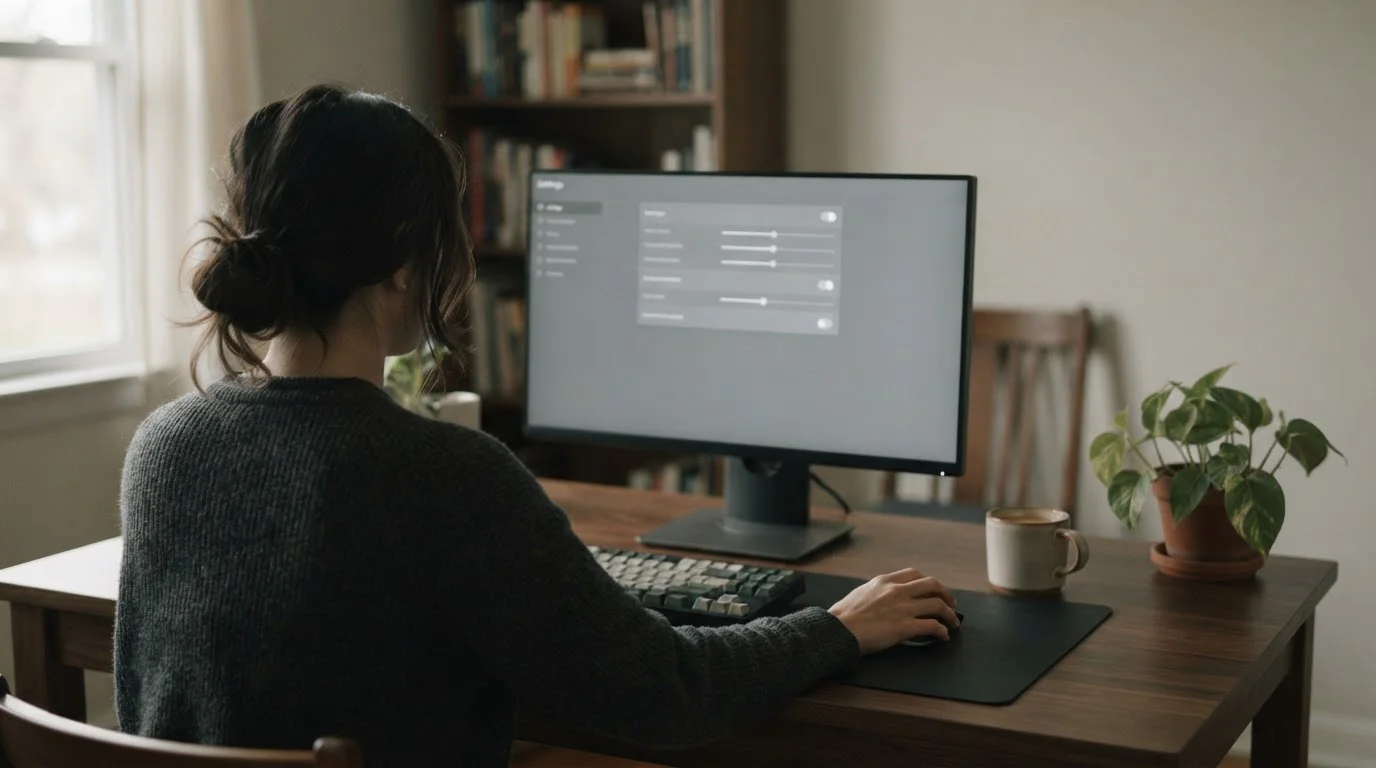 Persona de espaldas ajustando un control deslizante en una pantalla de configuración