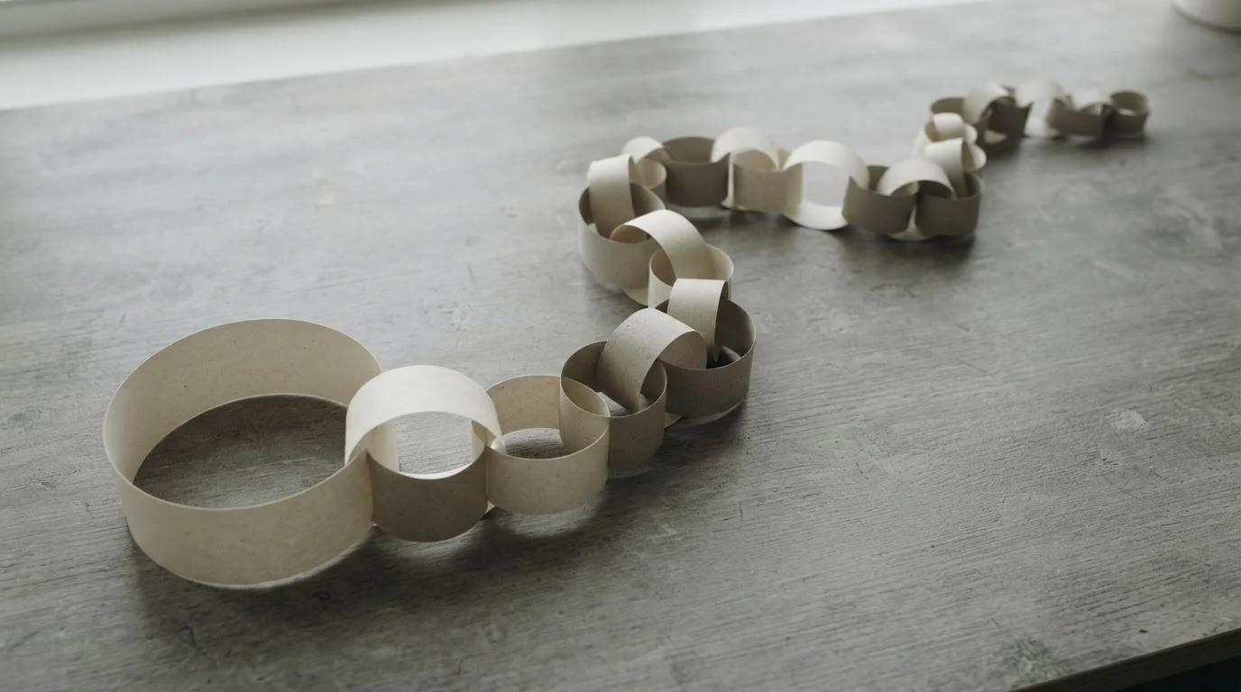 Cadena de tiras de papel que se hacen más pequeñas en cada eslabón