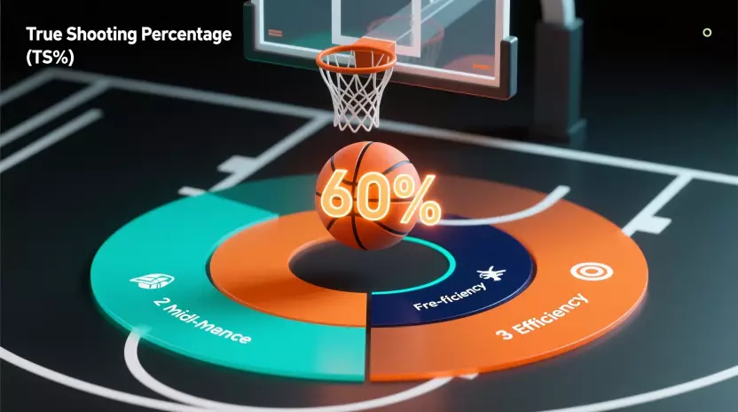 Porcentaje de tiro real True Shooting en NBA combinando tiros de dos tres y libres