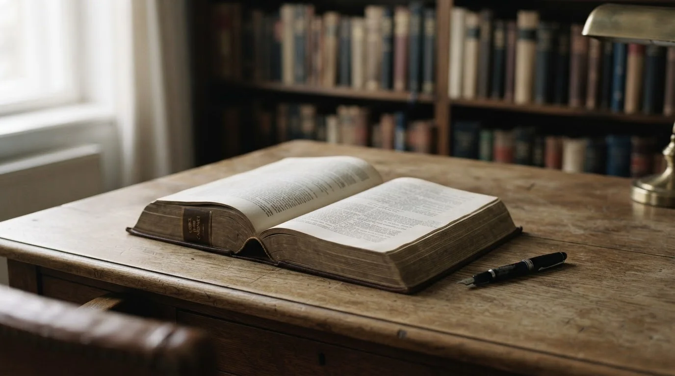 Código legal abierto sobre un escritorio de madera